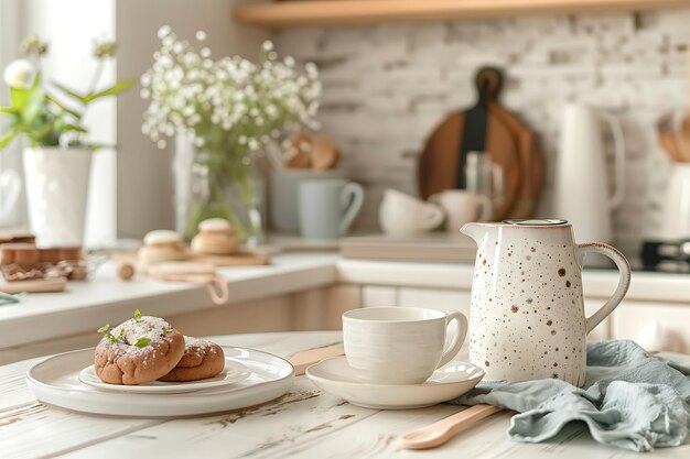 Кухня и стол с блюдами